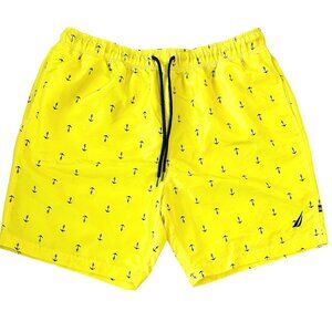 Nautica Men's Shorts Anchor Swim Trunks Yellow/Navy Blue Size XL Pre-owned